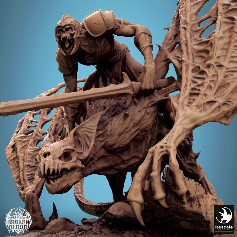 Product photo Tabletop 28mm Lord of the Print (LotP) 2: Tabletop miniature: Demon rider on winged terror beast, Hell knight with two-handed sword, bat beast rider, dreadlord (24_11_D5)