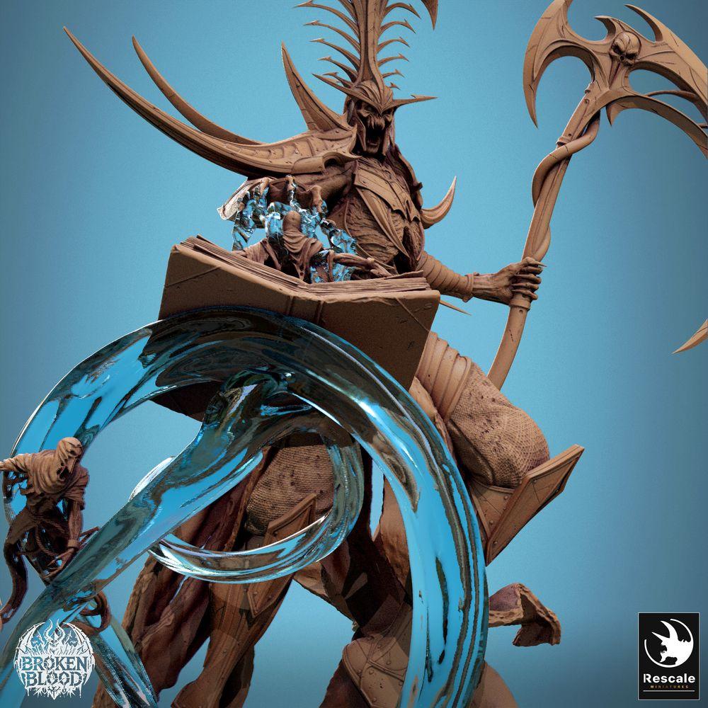 Product photo Tabletop 28mm Lord of the Print (LotP) 2: Tabletop miniature: Demon Lord Velkaran the Fallen, Abyss Summoner & Scythe Master with Double-Bladed Scythe, Chaos Champion, Boss Miniature (24_11_G)