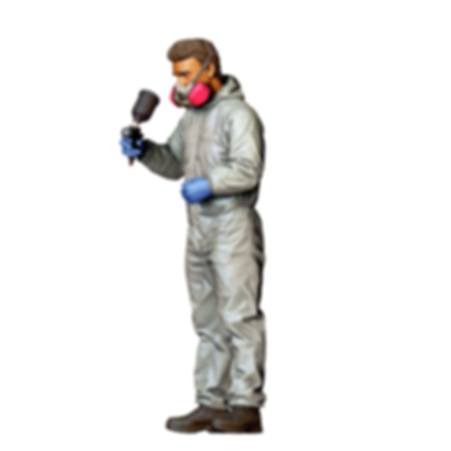 3DP Miniatures 2: Stehende Figur: Autolackierer mit Schutzanzug, Atemschutz & Lackierpistole (Ref. Nr. 489)