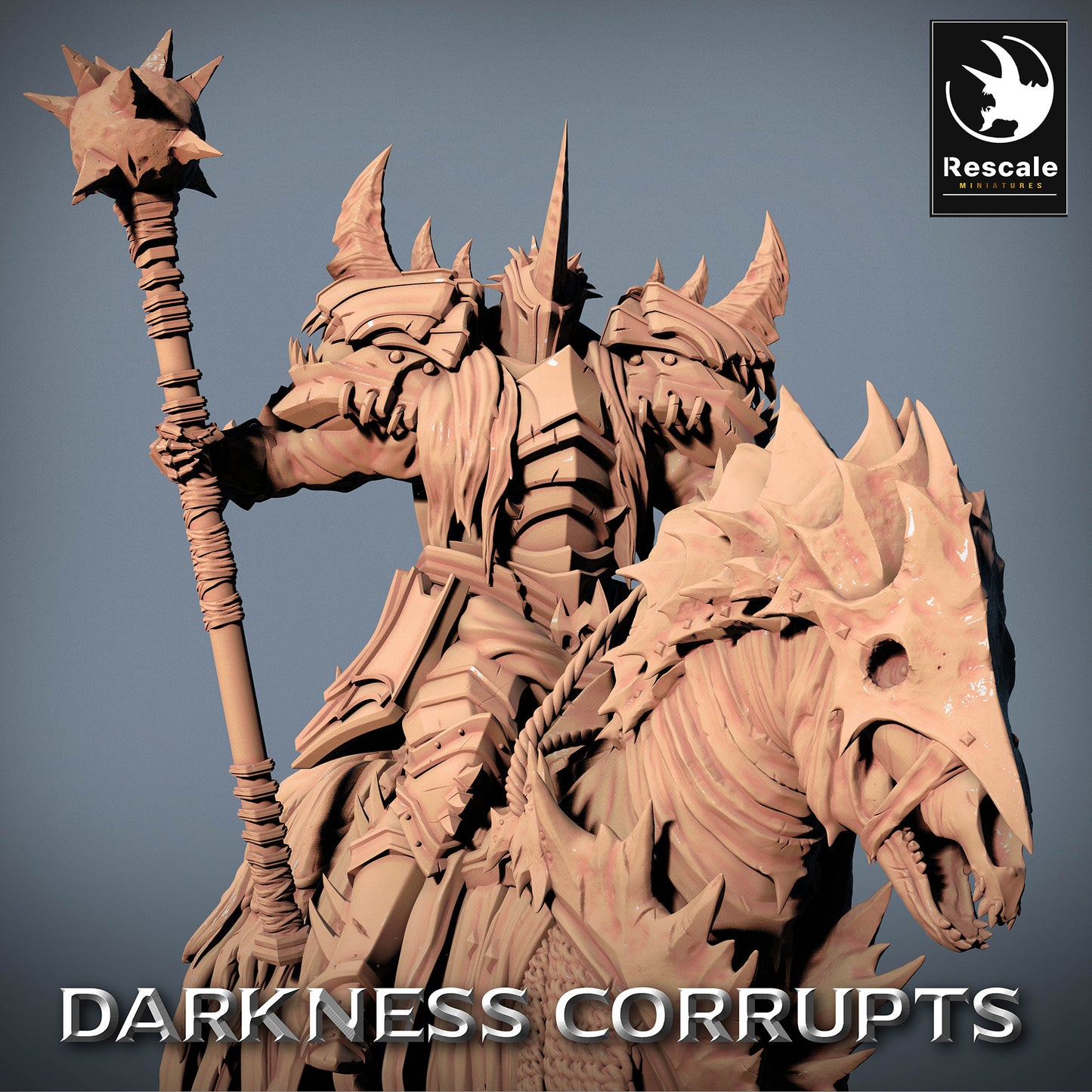 Product image 4 of 4: Hellrider Demon Knight on Demonic Beast, Mounted Warlord with Flail - Death Knight, Dark Paladin, Rider Hero, Army Leader (23_07_D10)