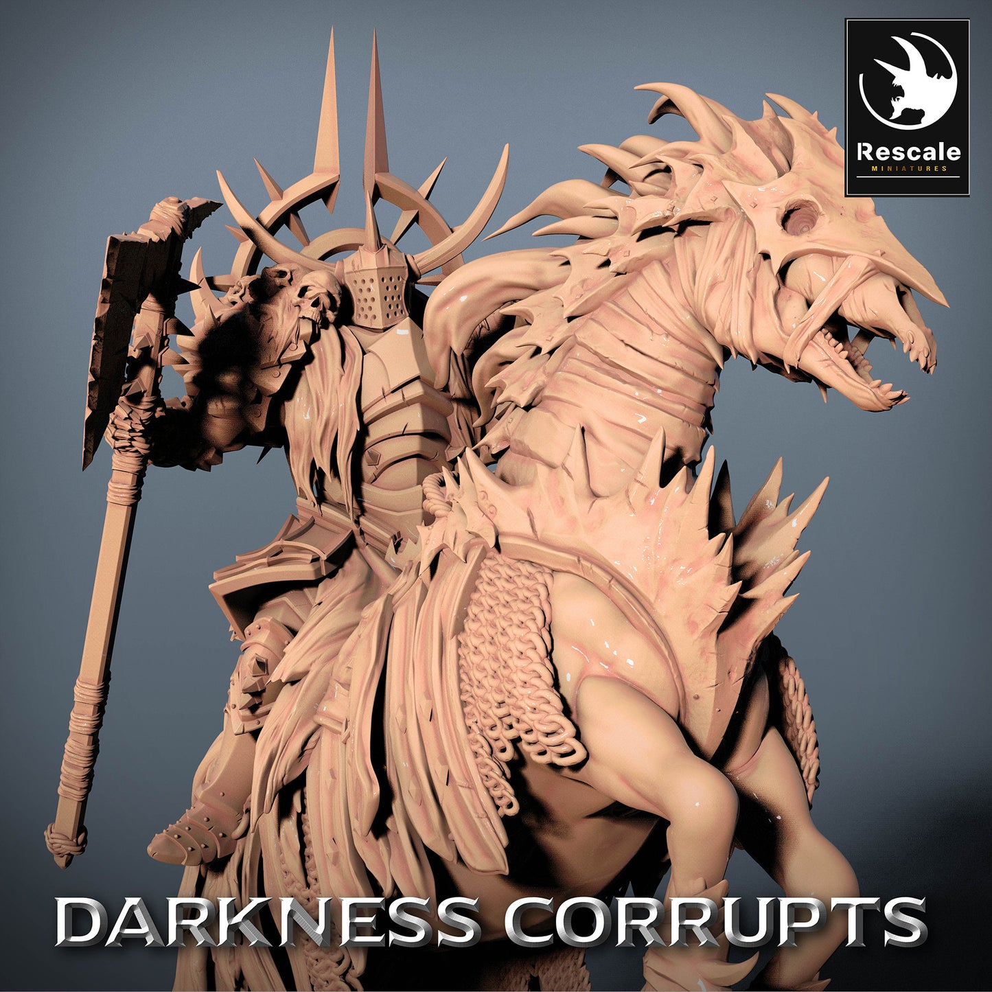 Product image 4 of 4: Tabletop Miniature: Hellrider - Demonic Cavalry, Dark Knight/Death Knight on Nightmarish Beast with Two-Handed Hammer, Warlord/Champion Character Model (23_07_D3)
