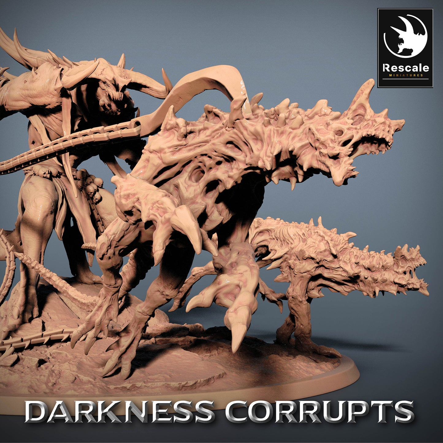 Product image 4 of 4: Tabletop Miniature: Demonic Beastmaster with Two Hellhounds on Chains - Infernal Tamer, Hellbinder, Cult Leader (23_07_B)