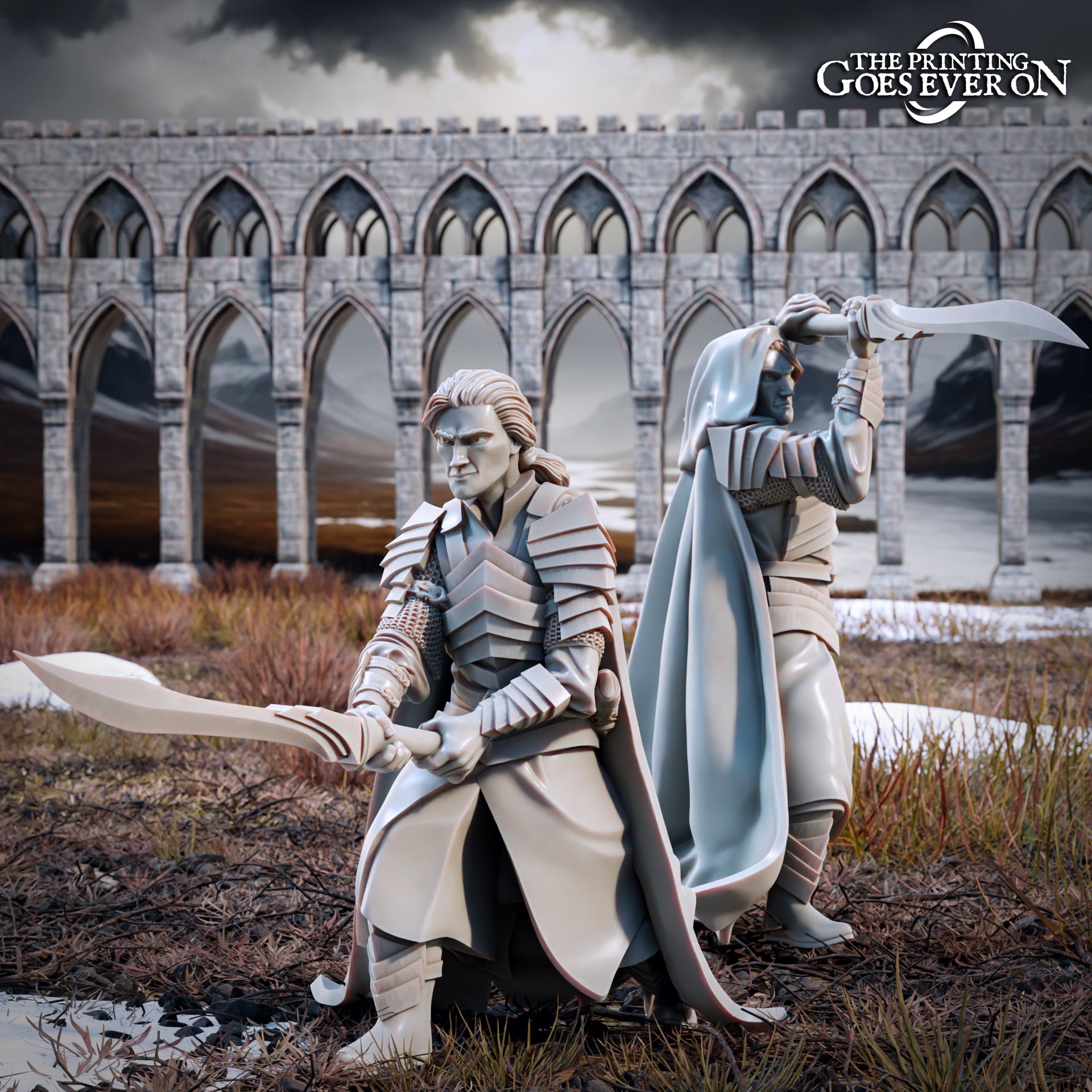 Product photo Tabletop 28mm The Printing Goes Ever On (TPGEO) 0: Elven Brothers - Mounted and Foot: Braver Elven Commanders
