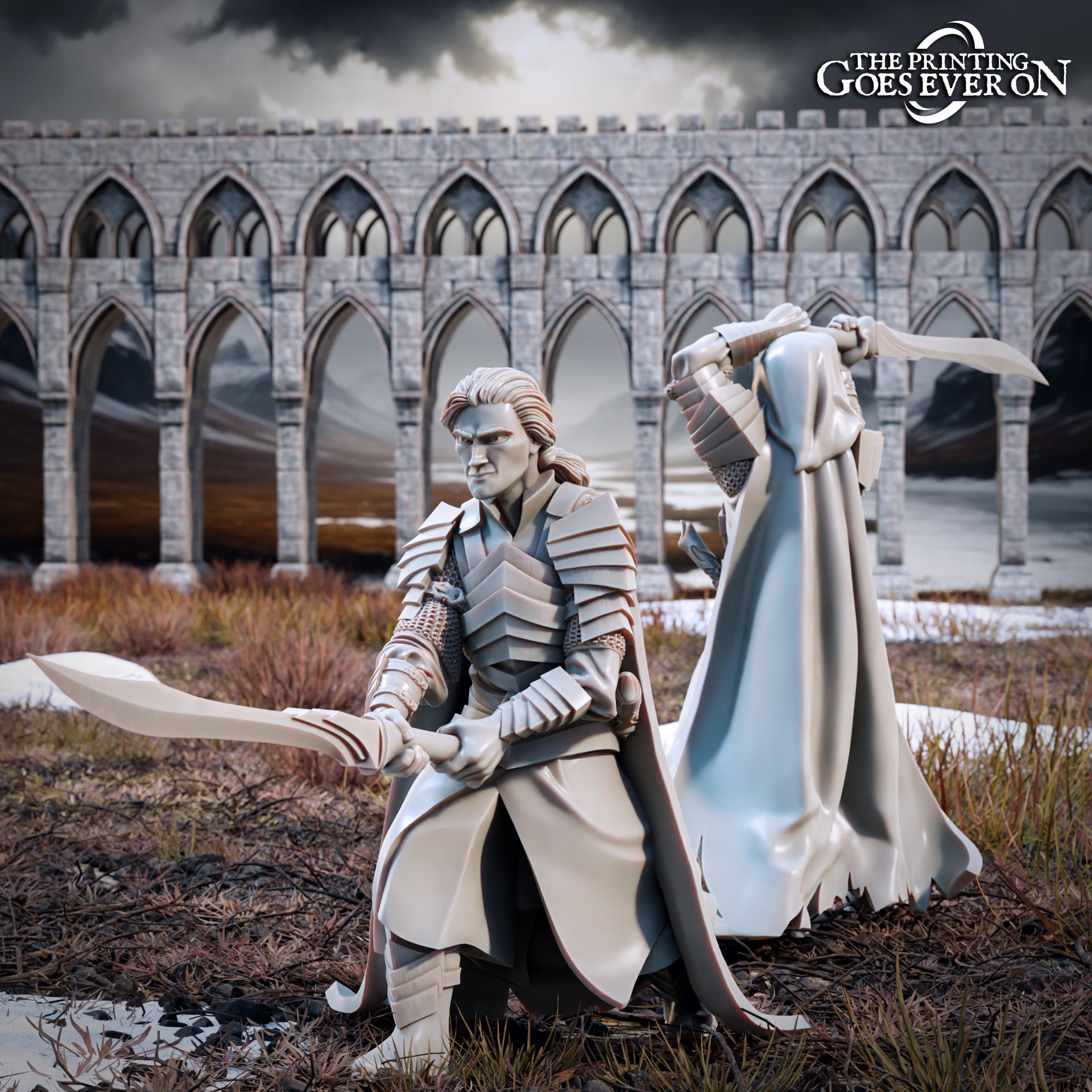 Product photo Tabletop 28mm The Printing Goes Ever On (TPGEO) 0: Elven Brothers - Mounted and Foot: Braver Elven Commanders