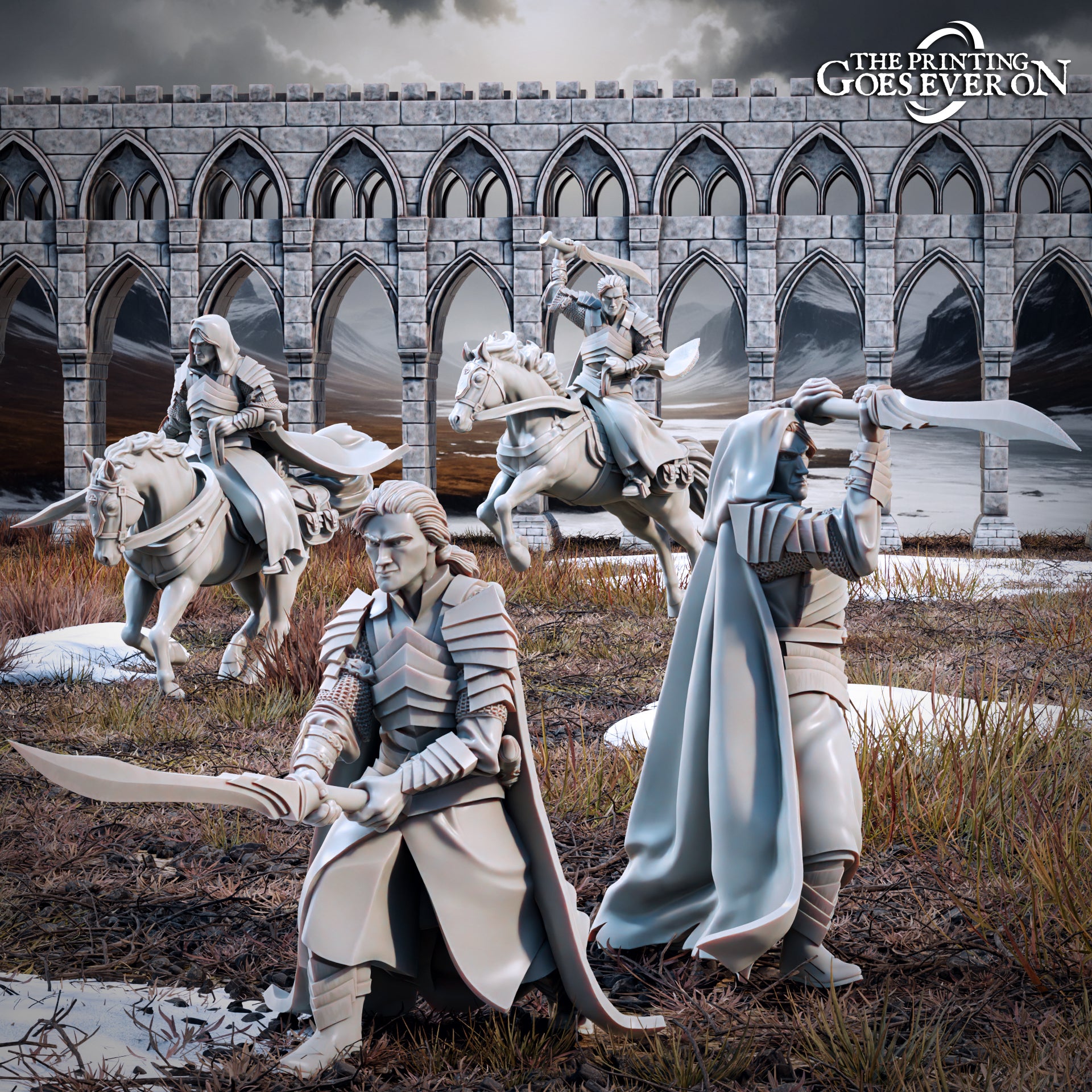 Product photo Tabletop 28mm The Printing Goes Ever On (TPGEO) 0: Elven Brothers - Mounted and Foot: Braver Elven Commanders