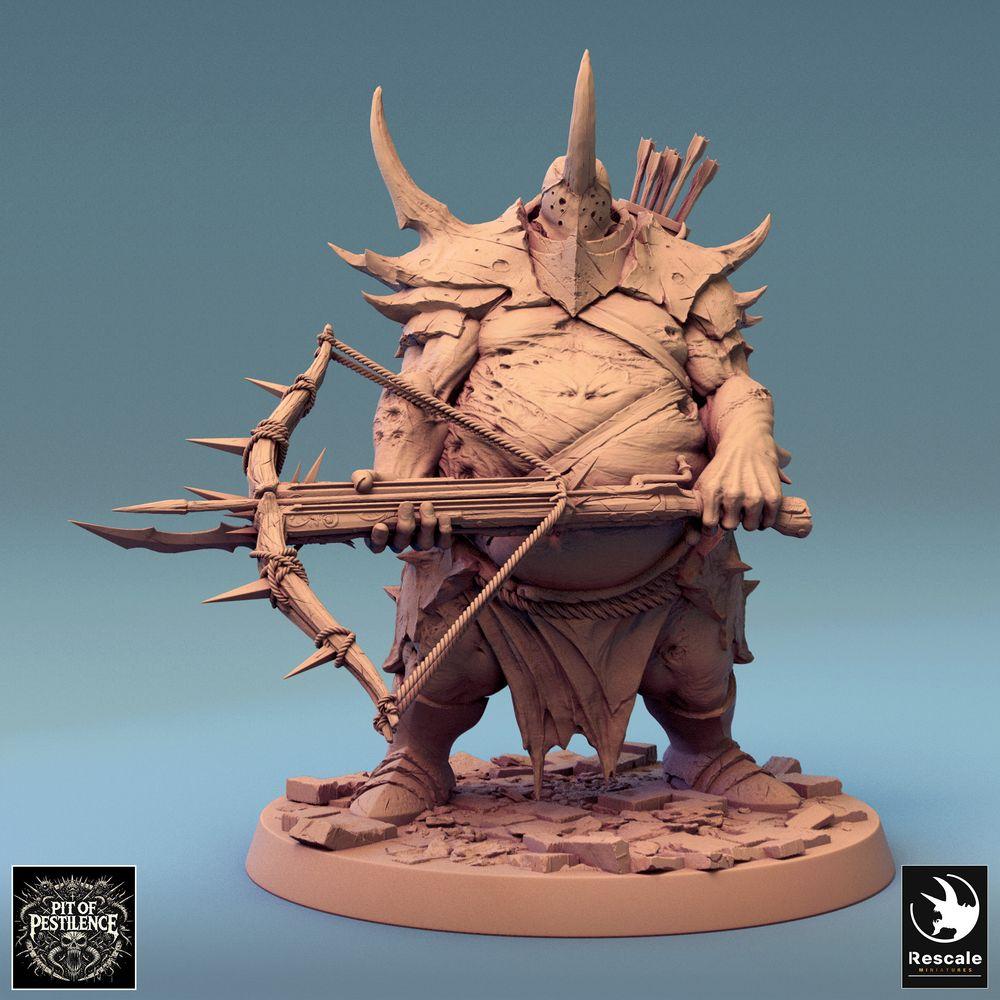 Product photo Tabletop 28mm Lord of the Print (LotP) 0: Fantasy Figure: Ogre Crossbowman, mutated Plaguebrute, Warlord, Siege Shooter with Scorpion Crossbow (24_08_D7)