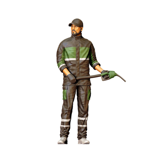 Diorama model building product photo 0: Gas station attendant in work clothes – figure with fuel nozzle (Ref. No. 431)