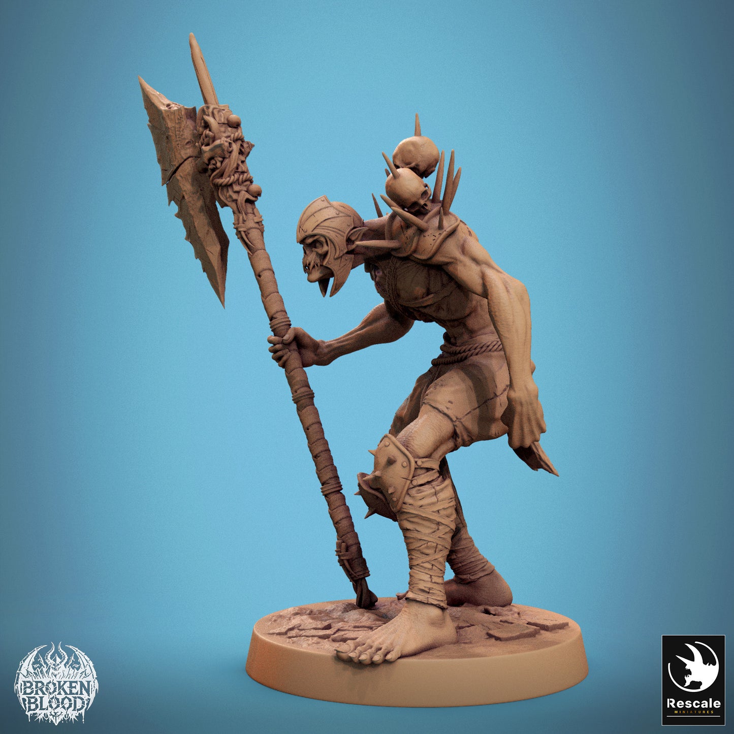 Product photo Tabletop 28mm Lord of the Print (LotP) 1: Tabletop miniature: Ghoul Berserker - Undead Guardian with Great Axe, Demonic Skull Hunter (24_11_C15)