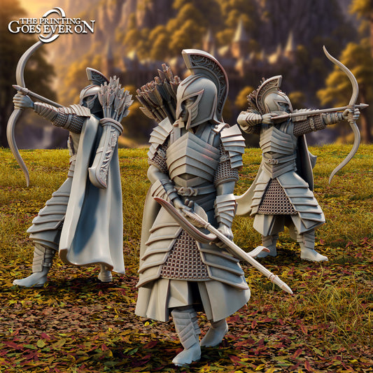 Product photo Tabletop 28mm The Printing Goes Ever On (TPGEO) 0: High Elf Archers - 3 Elven Warriors - Fighters with Bow and Arrow