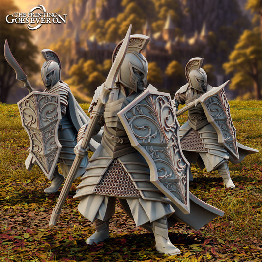 Product photo Tabletop 28mm The Printing Goes Ever On (TPGEO) 0: High Elf Spear Fighters - 3 Elven Warriors - Warriors with Spear and Shield