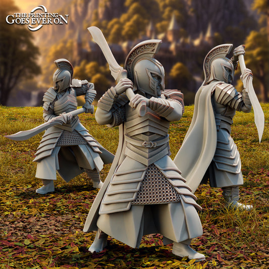 Product photo Tabletop 28mm The Printing Goes Ever On (TPGEO) 0: High Elf Swordsman - 3 Elf Warriors - Warrior with Sword and Shield