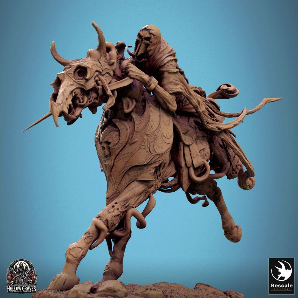 Product photo Tabletop 28mm Lord of the Print (LotP) 0: Tabletop miniature: Shadow Rider, Undead Knight - Spectral Cavalryman with Longsword in Assault, Cursed Leader on Horseback (24_10_C2)