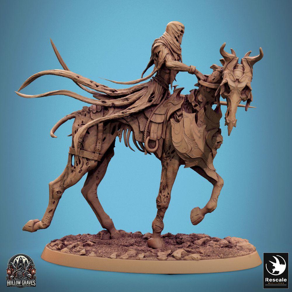 Product photo Tabletop 28mm Lord of the Print (LotP) 0: Fantasy Figure: Undead Death Knight on Horseback, Shadow Rider with Longsword, Ghost Cavalry Leader (24_10_C5)