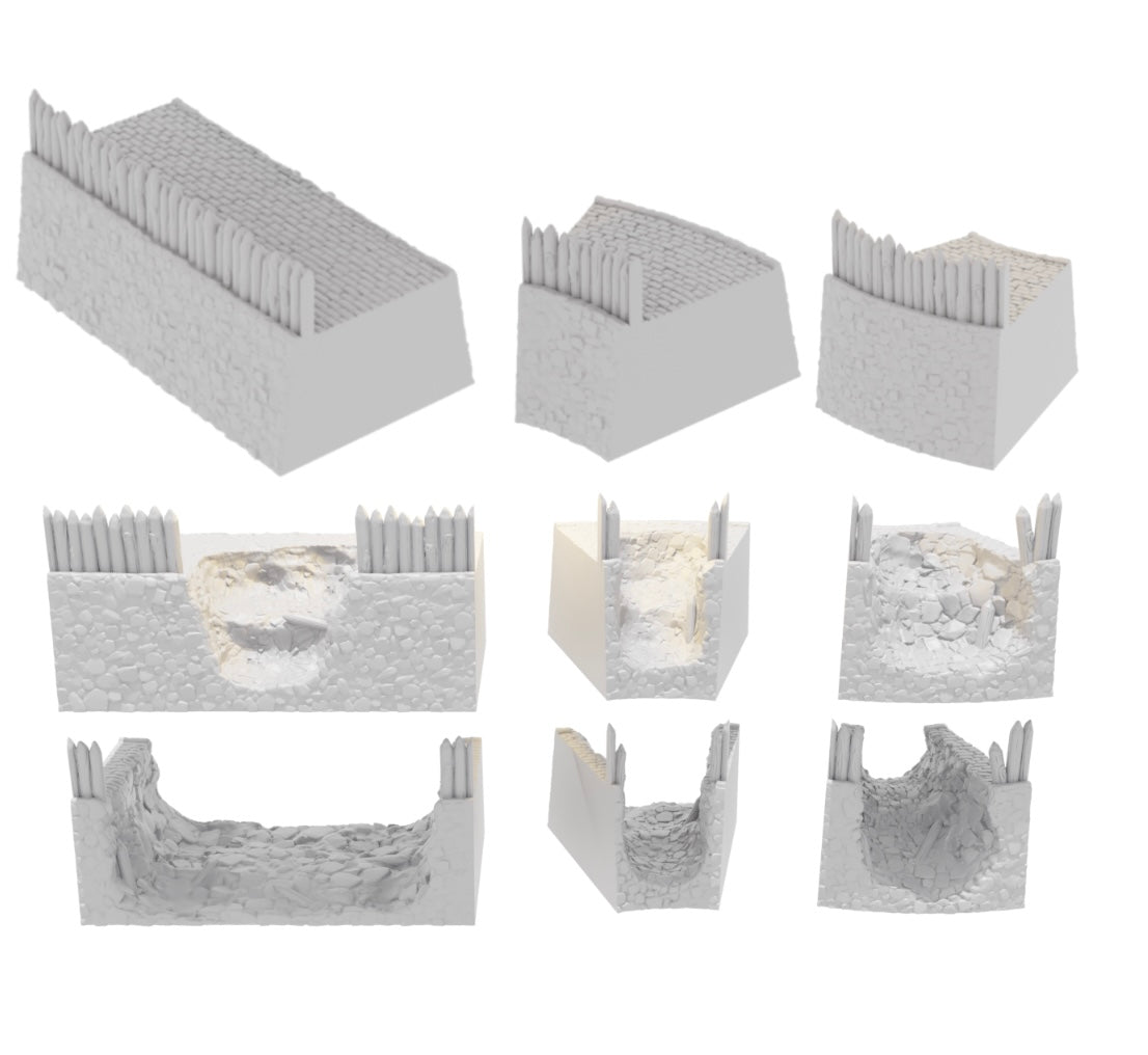 Produktfoto Tabletop 28mm Geländeteile, Häuser, Dekoration und Bits von Creation Conquest (CC) 0: Stadtmauern Set - Kingdom Of Saxonia - Mittelalterliches Dorf der Pferdeherren