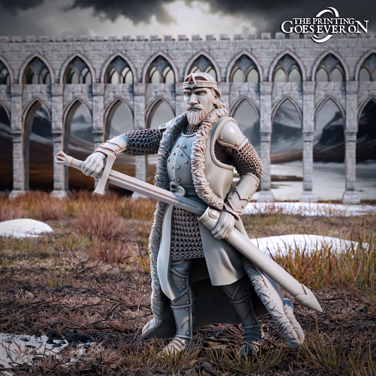 Produktfoto Tabletop 28mm The Printing Goes Ever On (TPGEO) 0: König Arvelon - Reiter und zu Fuß: Tapferer Anführer der Menschen des Nordens
