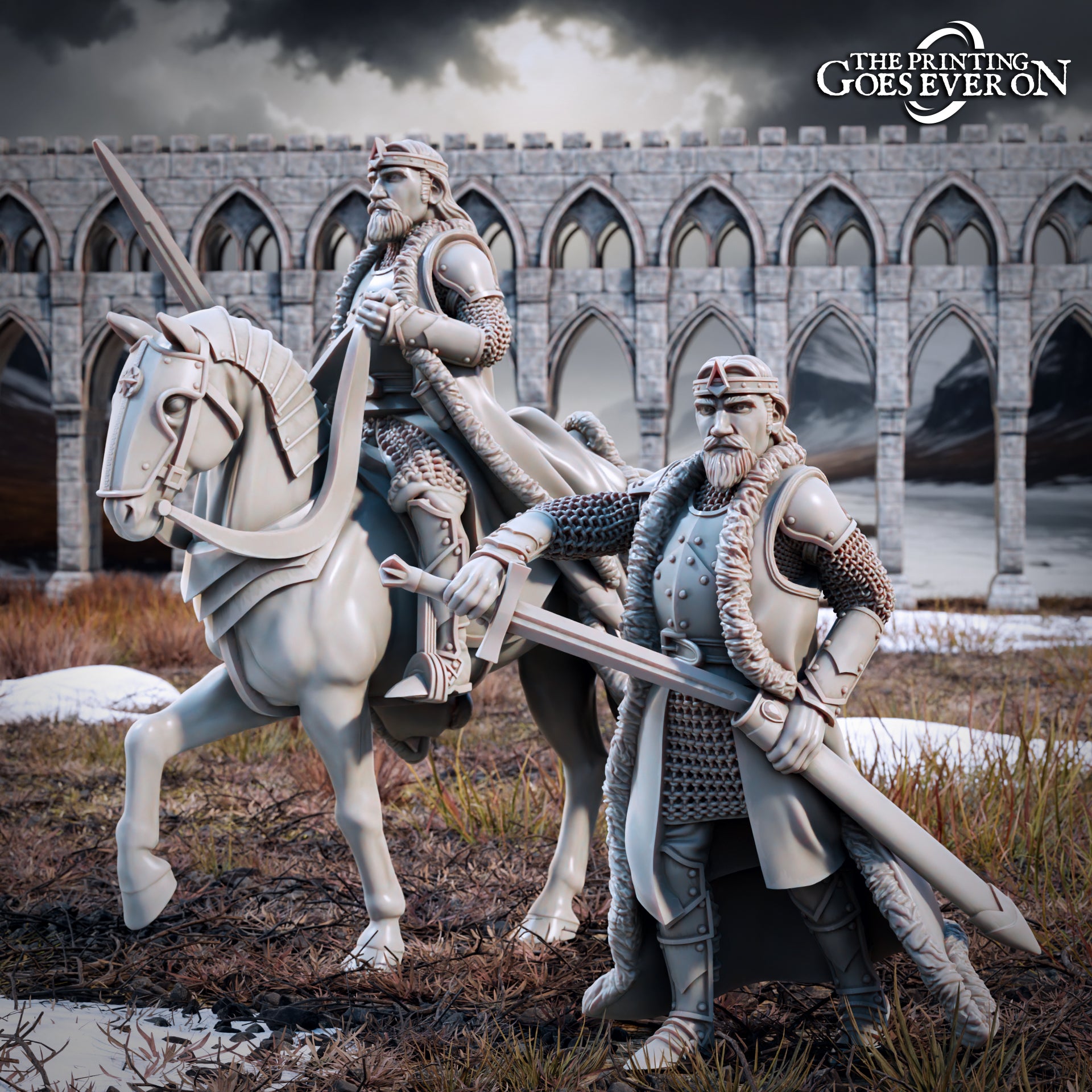 Product photo Tabletop 28mm The Printing Goes Ever On (TPGEO) 0: King Arvelon - Mounted and Foot: Brave Leader of the Northern Men