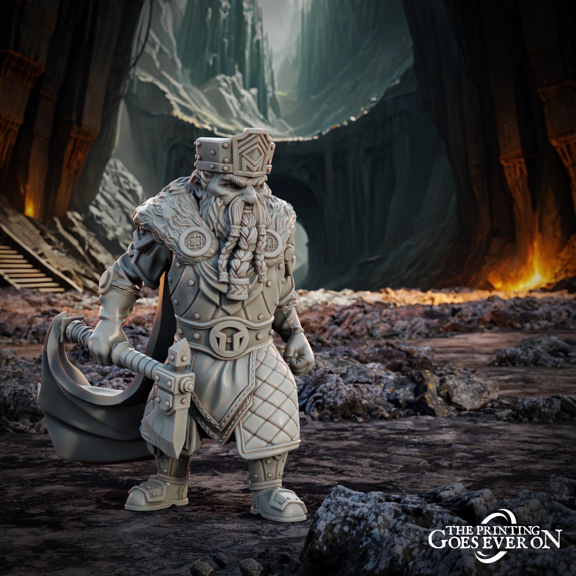 Product photo Tabletop 28mm The Printing Goes Ever On (TPGEO) 0: Dwarf Ruler - King Dunnir with Guard - Leader of the Dwarf Kingdom
