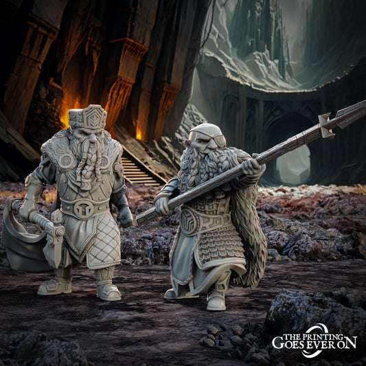 Product photo Tabletop 28mm The Printing Goes Ever On (TPGEO) 0: Dwarf Ruler - King Dunnir with Guard - Leader of the Dwarf Kingdom