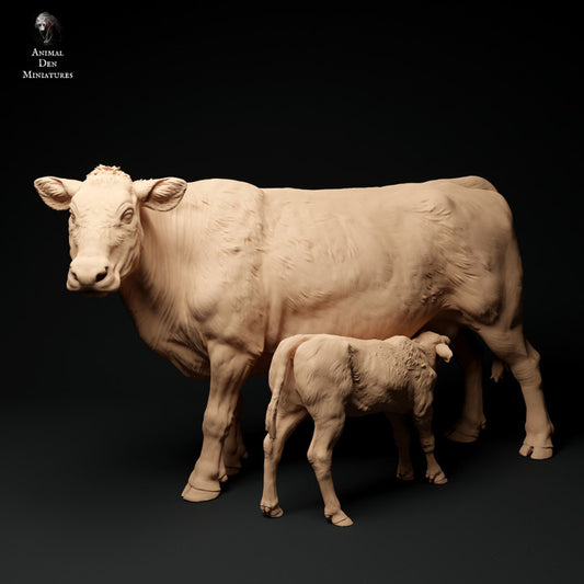Product photo Animal Figure Diorama, Model Building: 0: Farm Animal Figure: Cow and Calf - Red Devon Cow