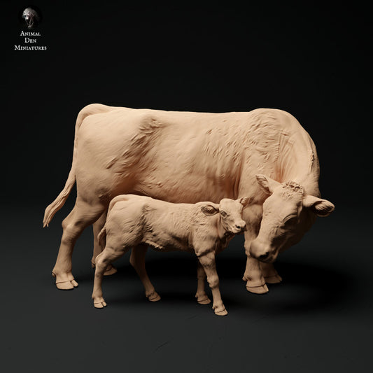 Product photo Animal Figure Diorama, Model Building: 0: Farm Animal Figure: Cow and Calf 2 - Red Devon Cow
