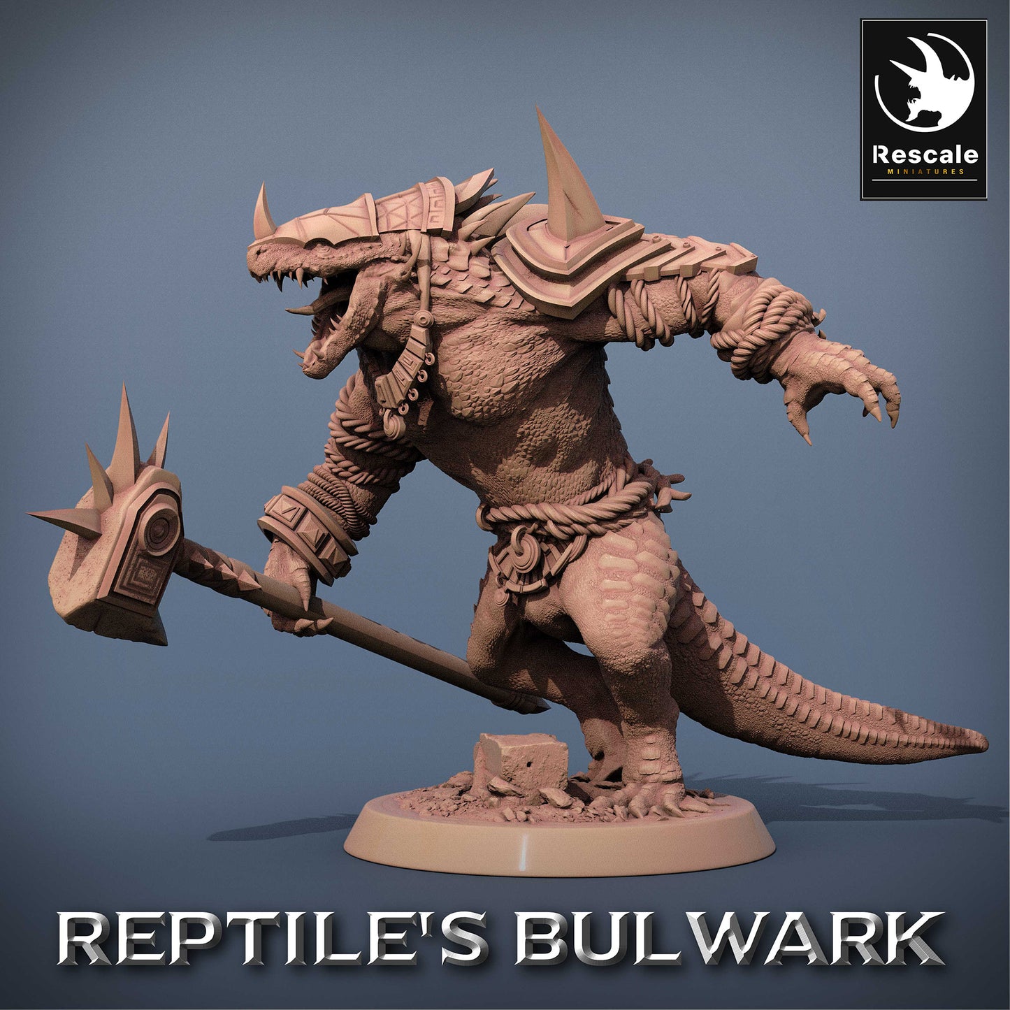 Product image 2 of 2: Tabletop Miniature: Lizardfolk Warrior with Two-Handed Warhammer, Lizardfolk Warlord, Saurian Champion, Frontbreaker, Temple Guardian (23_06_F11)