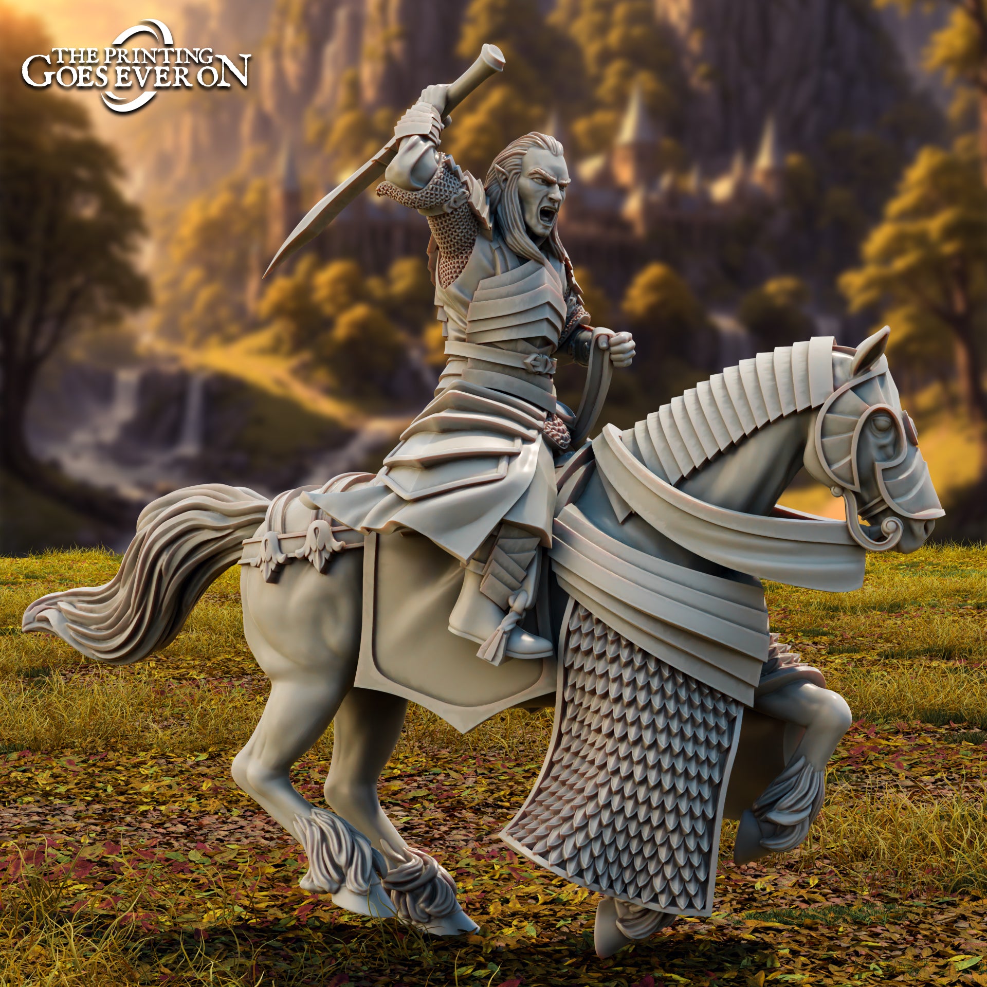 Product photo Tabletop 28mm The Printing Goes Ever On (TPGEO) 0: Lord Eleron High Elf Hero - On Foot and on Horse - Brave Leader of the High Elves