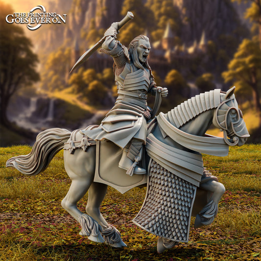 Product photo Tabletop 28mm The Printing Goes Ever On (TPGEO) 0: Lord Eleron High Elf Hero - On Foot and on Horse - Brave Leader of the High Elves