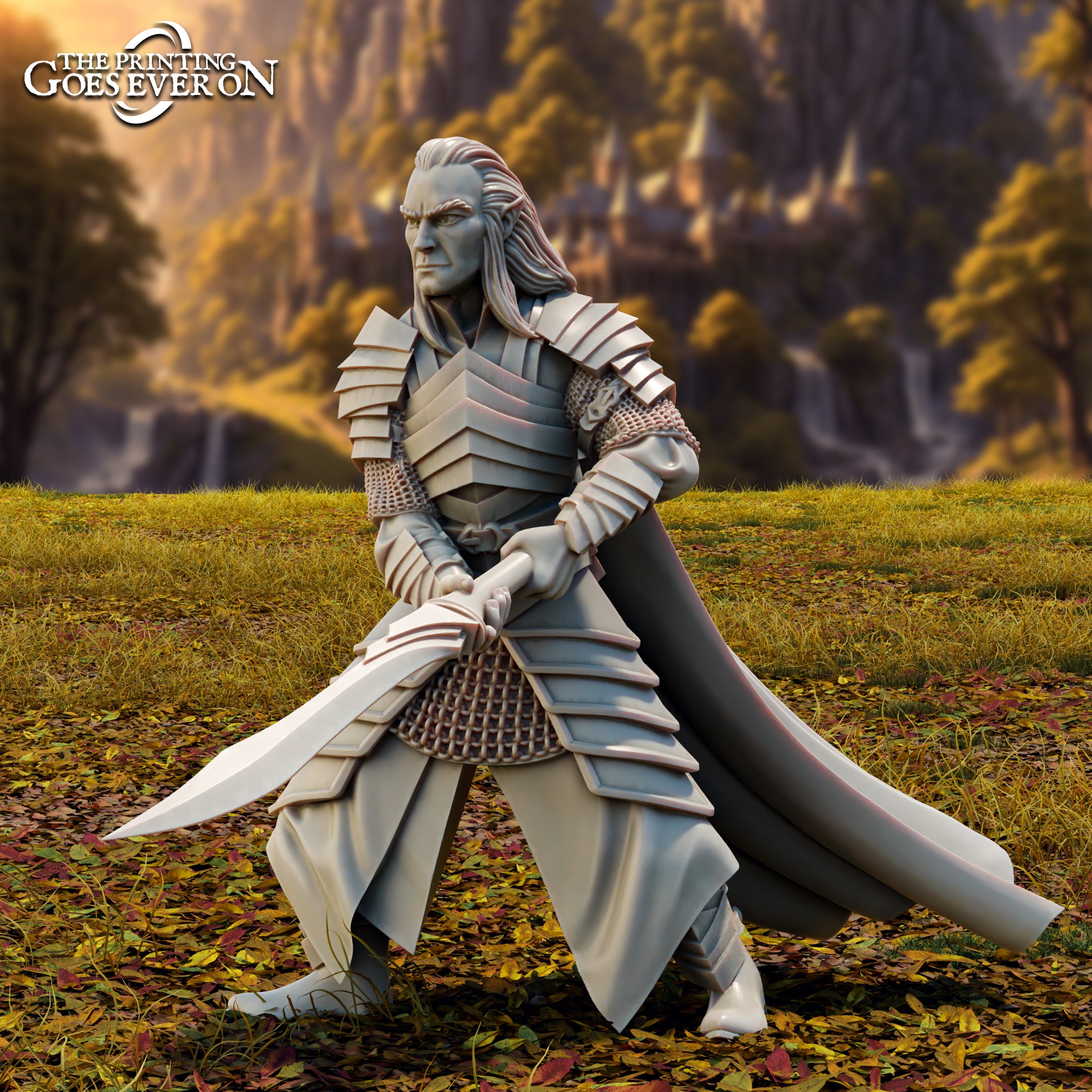 Product photo Tabletop 28mm The Printing Goes Ever On (TPGEO) 0: Lord Eleron High Elf Hero - On Foot and on Horse - Brave Leader of the High Elves