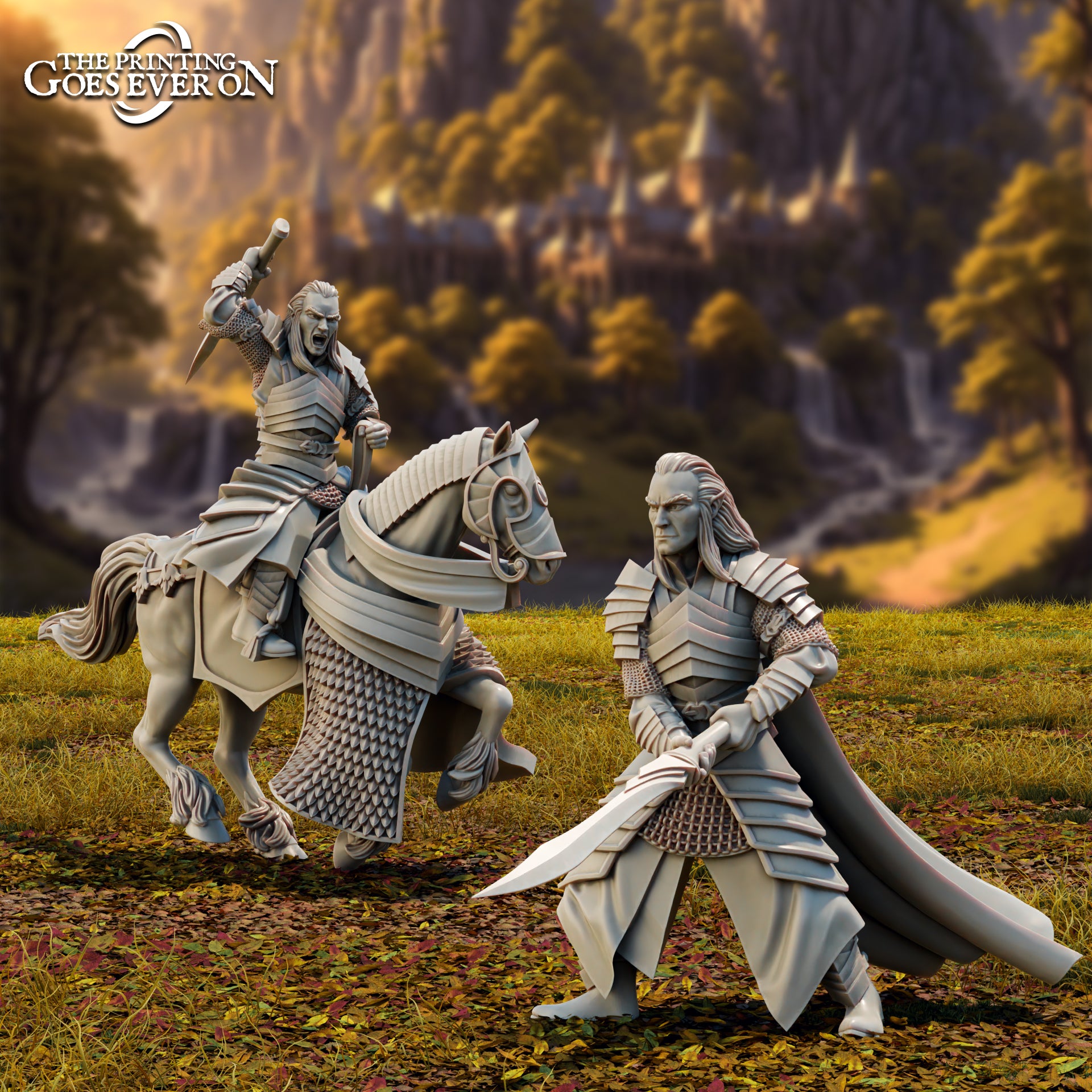 Product photo Tabletop 28mm The Printing Goes Ever On (TPGEO) 0: Lord Eleron High Elf Hero - On Foot and on Horse - Brave Leader of the High Elves