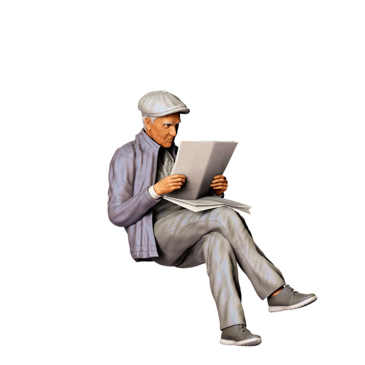 Diorama model building product photo 0: Elderly man sitting with newspaper - vintage style (Ref. No. 359)