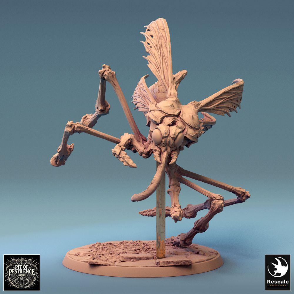 Product photo Tabletop 28mm Lord of the Print (LotP) 0: Tabletop miniature: Demon Rider on monstrous insect beast - Insect Rider, Mosquito Rider, Nightmare Cavalry, Boss Monster - E1 Dravon Assault (24_08_E1)