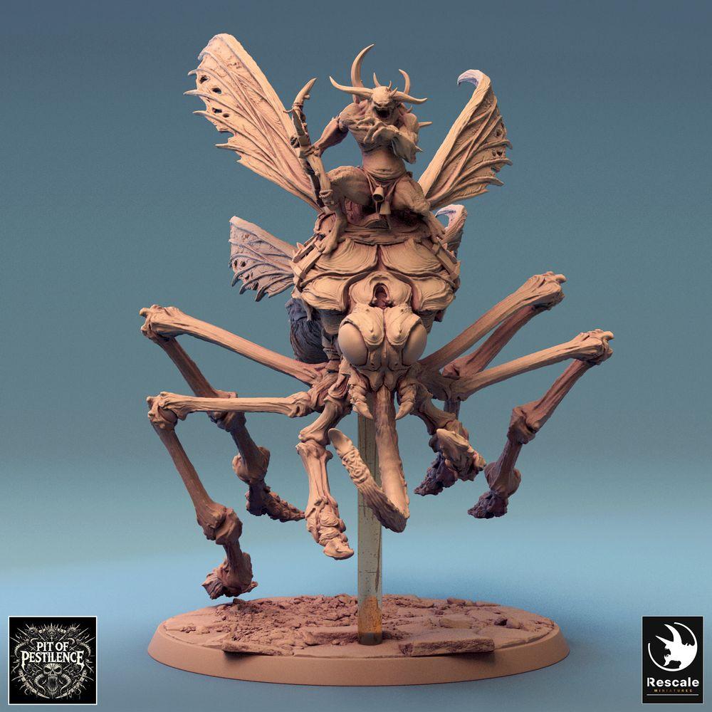 Product photo Tabletop 28mm Lord of the Print (LotP) 0: Tabletop miniature: Demon rider on insect beast, flying demon with sickle, swarm lord insect lord, plague bringer boss (24_08_E3)