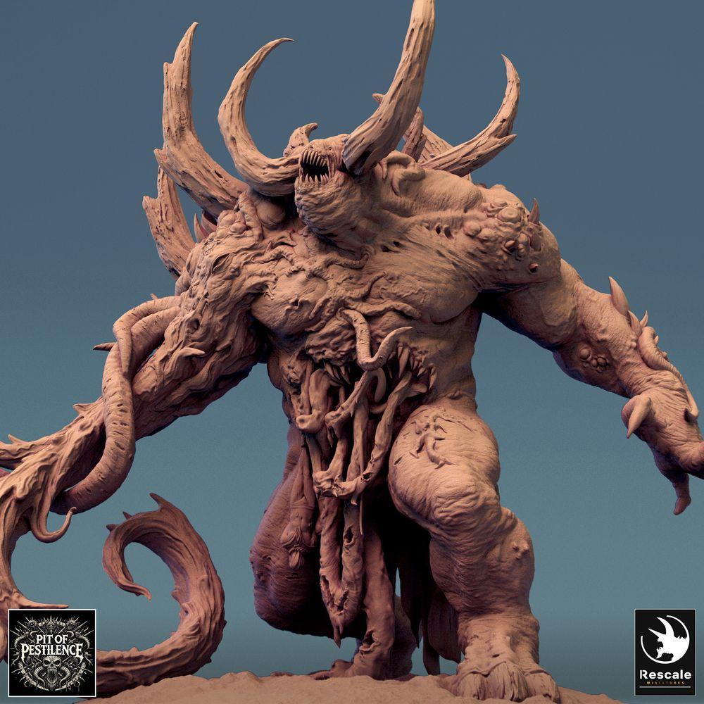Product photo Tabletop 28mm Lord of the Print (LotP) 0: Tabletop miniature: Demon Lord, Corruption Demon, Hell Beast with Tentacle Arm, Claws, and Horns, Boss Monster (Ulcerated Colossus) (24_08_K)