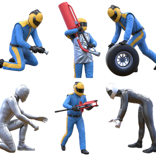 Product photo diorama and model building miniature figure: Pit-Crew Set, 6 figures