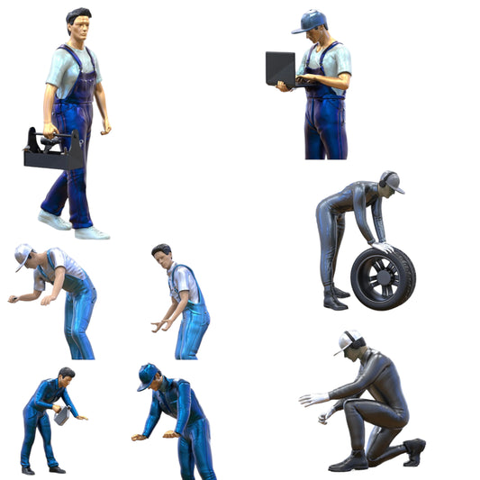 Product photo diorama and model building miniature figure: Mechanic Set 2, 8 figures