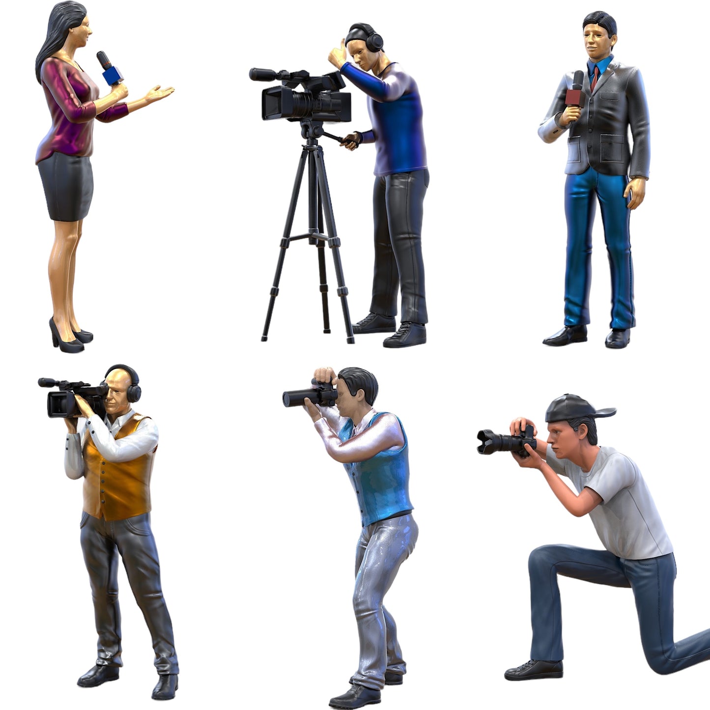 Product photo diorama and model building miniature figure: Reporter set, 6 figures