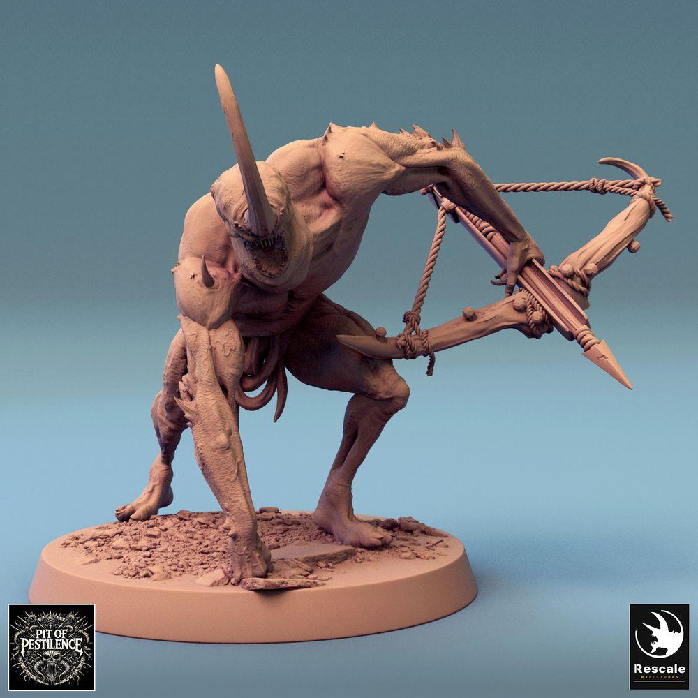Product photo Tabletop 28mm Lord of the Print (LotP) 0: Tabletop miniature: Demonic Hell Beast, Harpooner and Crossbowman with Heavy Torsion Crossbow, Mutant, Siege Hunter, Boss Monster (24_08_F14)