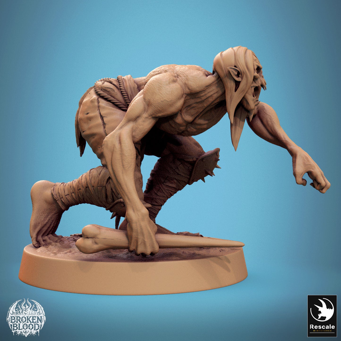 Product photo Tabletop 28mm Lord of the Print (LotP) 1: Fantasy miniature: Wild Ghoul, lurking-crawling, hunger beast with long claws, dungeon boss and skirmish opponent (24_11_B11)