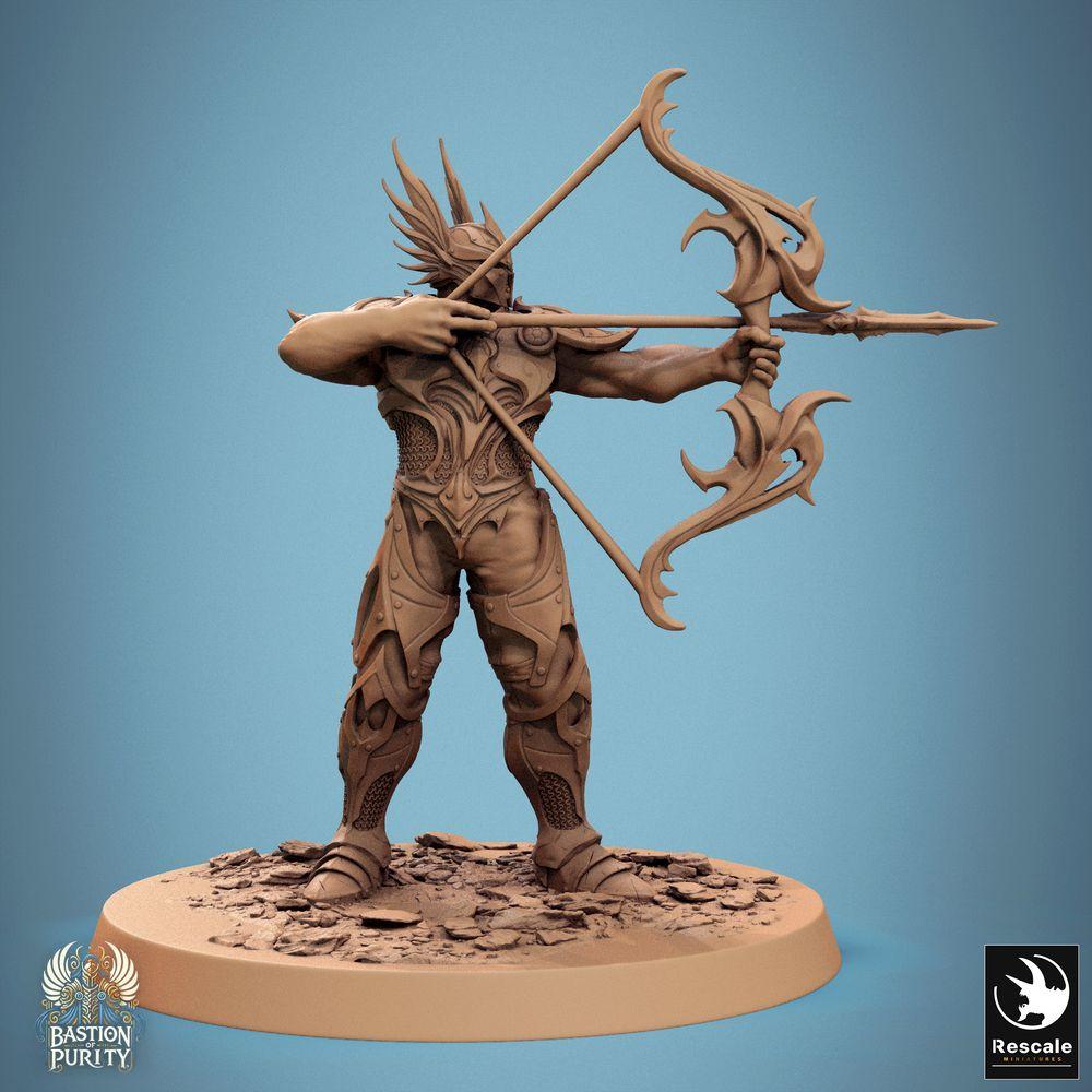 Product photo Tabletop 28mm Lord of the Print (LotP) 0: Tabletop miniature: Elf archer with longbow, wood elf ranger and scout - Sentinel of Aetherium (24_09_D1)