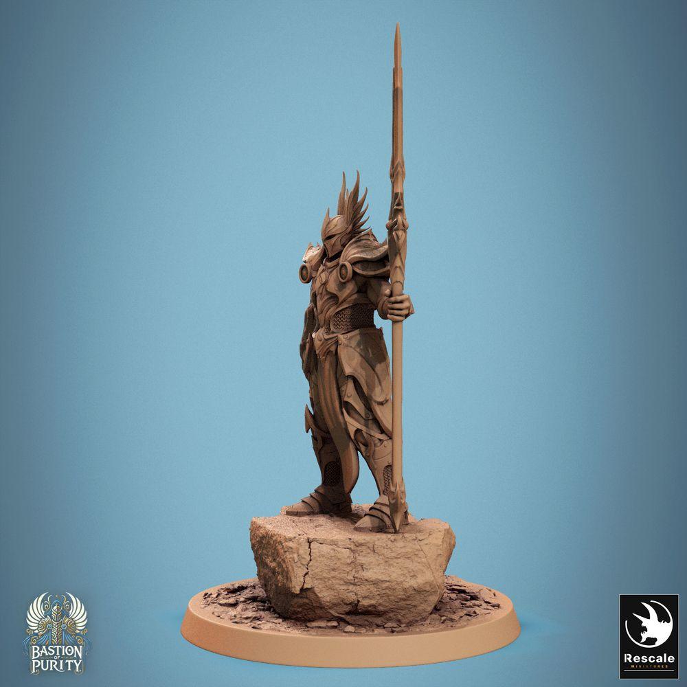 Product photo Tabletop 28mm Lord of the Print (LotP) 0: Tabletop miniature: Sentinel of Aetherium - Guardian Commander with Spear, Elite Warrior, Lancer, Knight/Paladin (24_09_D4)