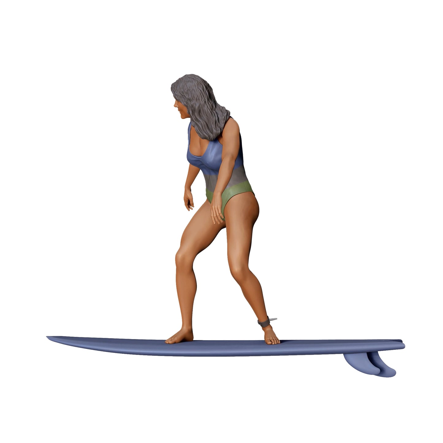 Produktfoto Diorama und Modellbau Miniatur Figur: Wellenreiterin: Surferin auf Surfbrett am Meer