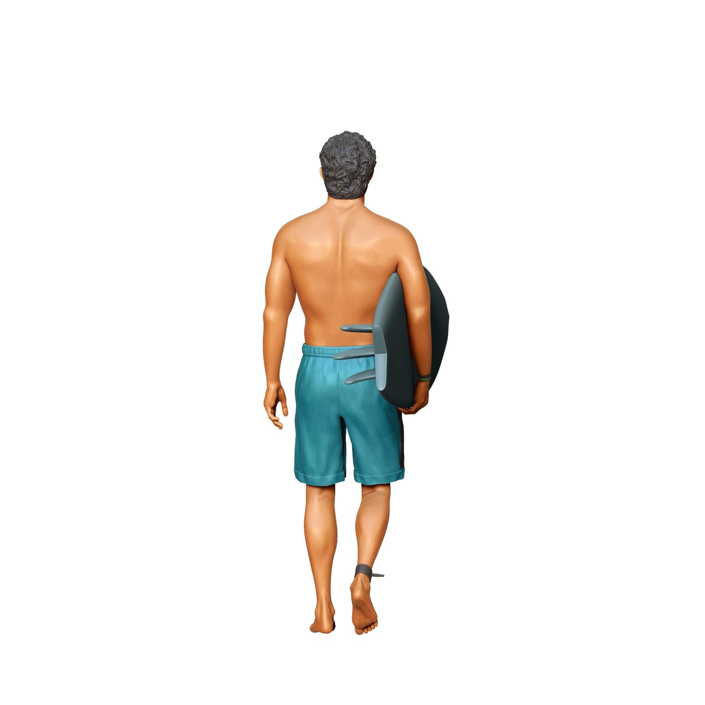 Product photo diorama and model building miniature figure: Wave Rider: Surfer with surfboard on the beach