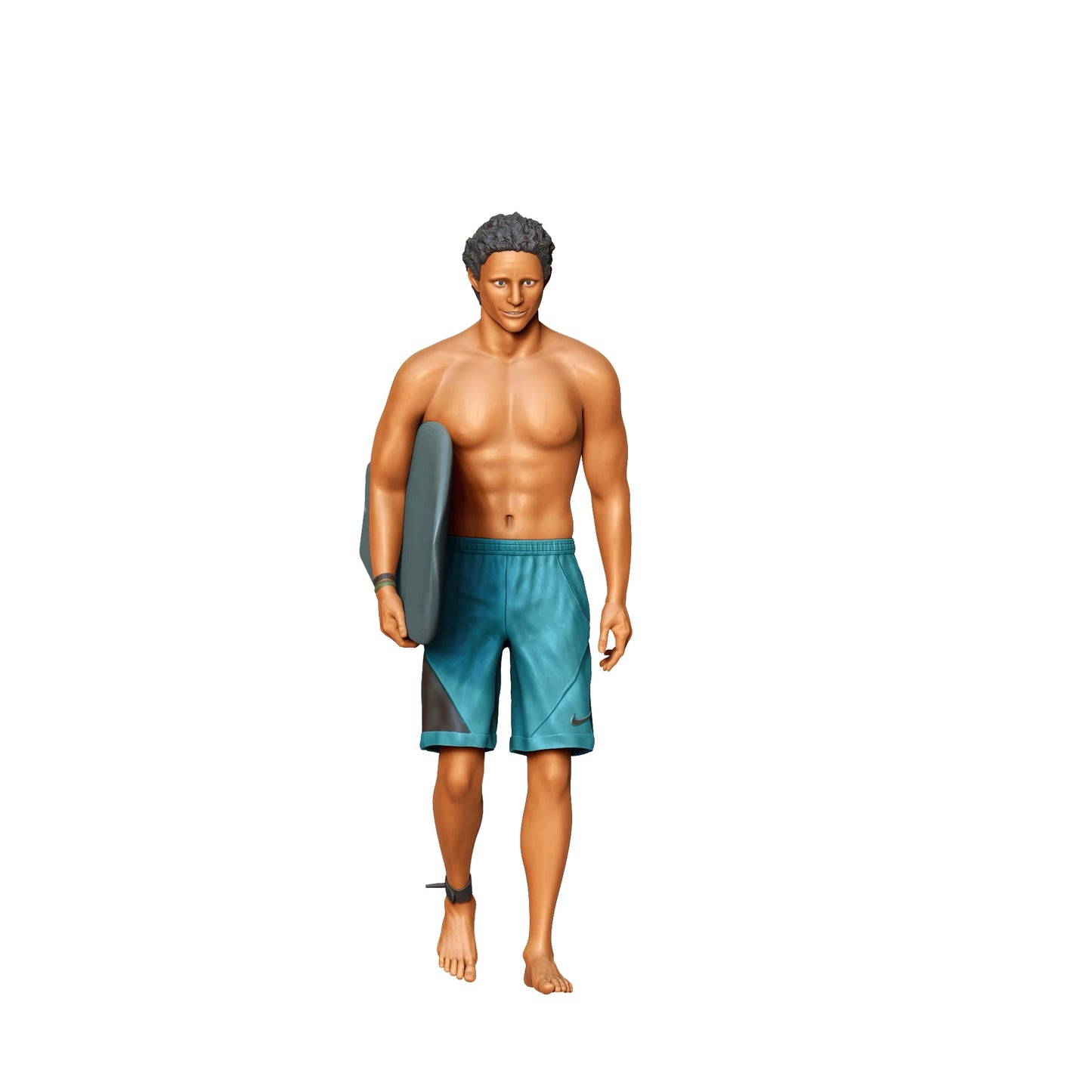 Product photo diorama and model building miniature figure: Wave Rider: Surfer with surfboard on the beach