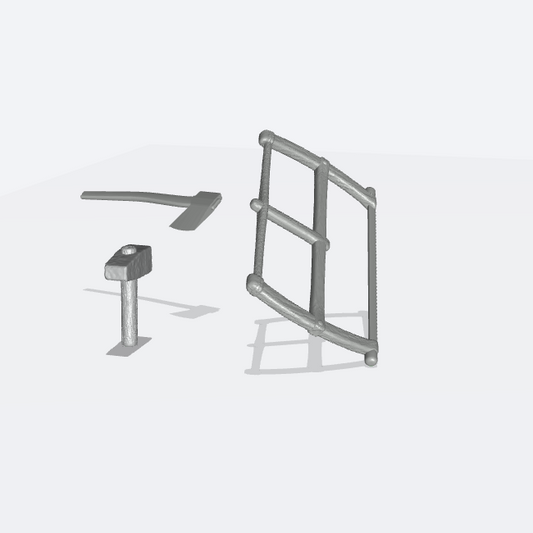 Product photo miniature furniture, diorama setup and model making 0: Medieval Forge: 3 tools - Hammer, Saw, and Axe (Ref. 54D)