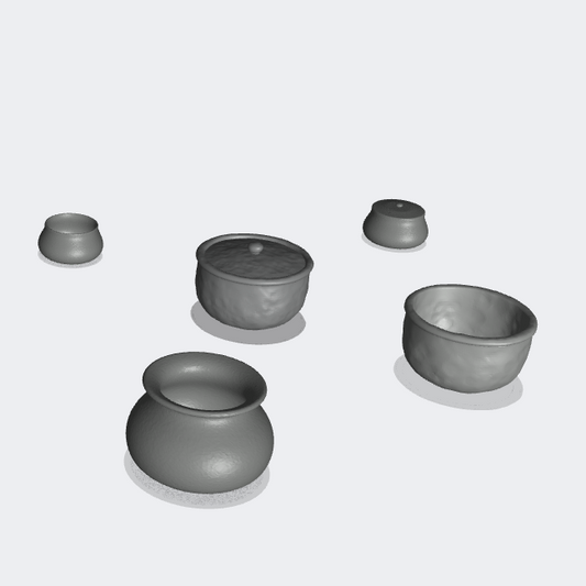 Product photo miniature furniture, diorama and model building 0: At the table: 5 pots with and without lids