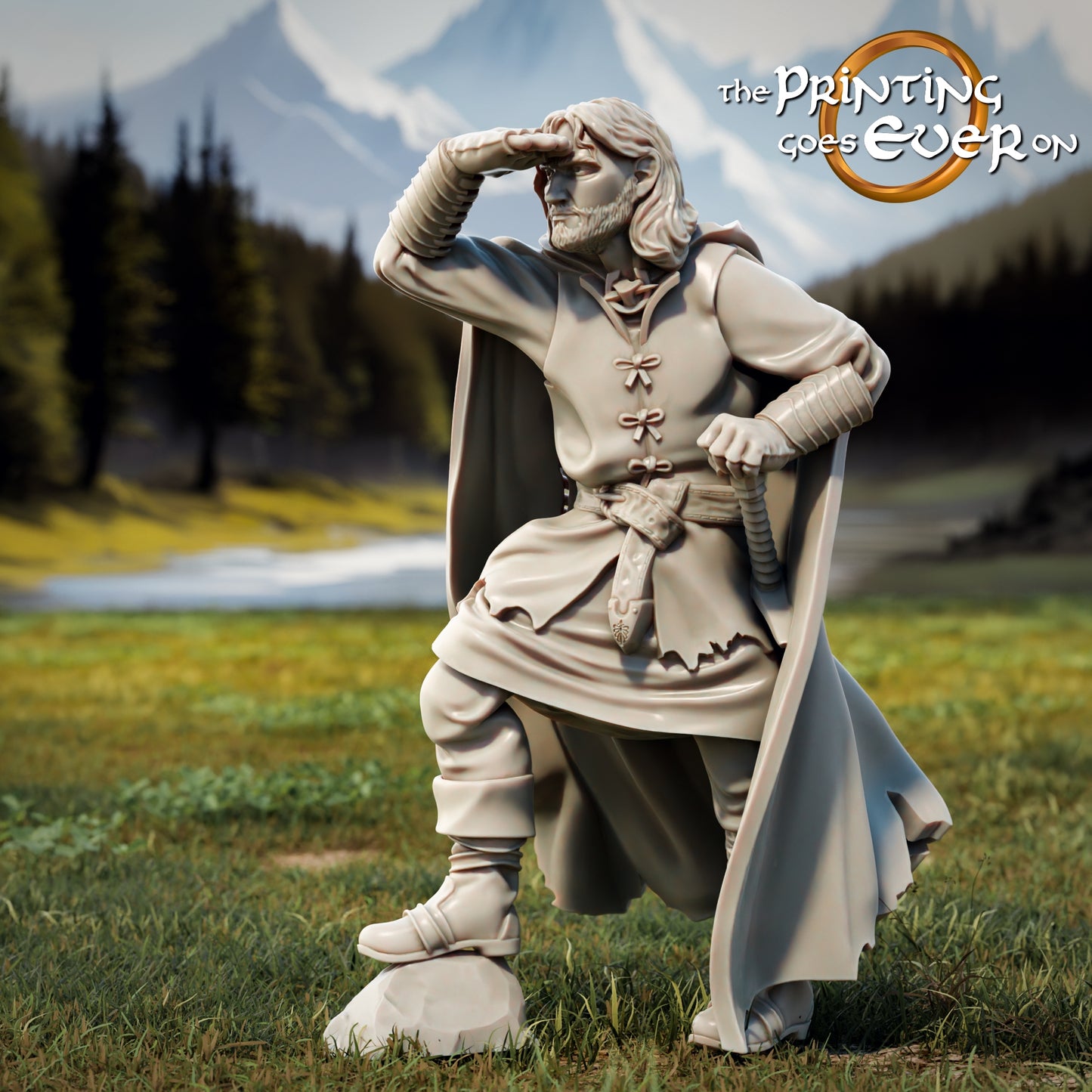 Product photo Tabletop 28mm The Printing Goes Ever On (TPGEO) 0: 9 Heroes in Wanderer Pose Remastered: Companions of Humans, Elves, Dwarves, and Halflings - Wanderer