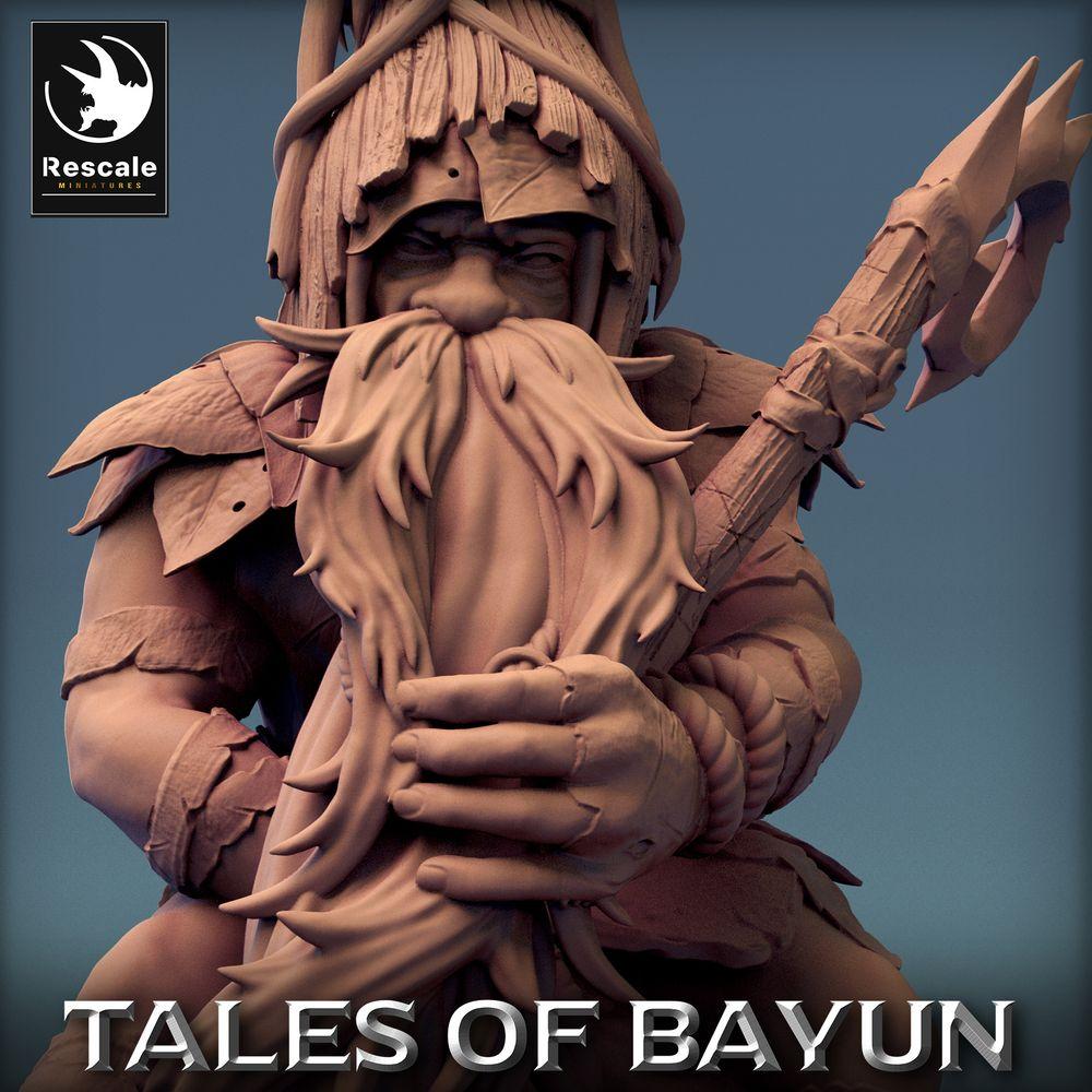 Product photo Tabletop 28mm Lord of the Print (LotP) 0: Tabletop miniature: Forest Shaman, Druid, and Totem Priest - Spear Carrier, Tribal Elder (24_01_A7)