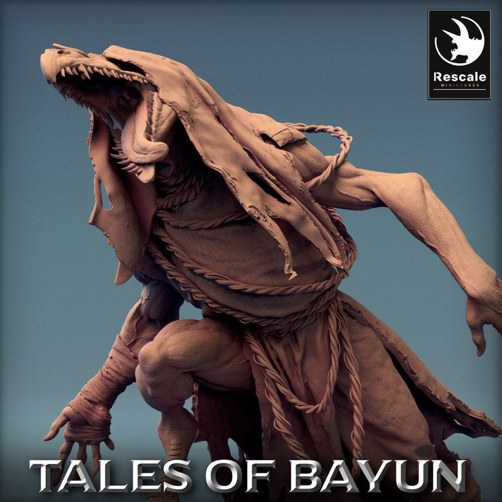 Tabletop photo 28mm Lord of the Print (LotP) 0: Tabletop miniature: Kikimora Ghoul, demonic cultist shaman with bone mask on ruins base (24_01_E4)