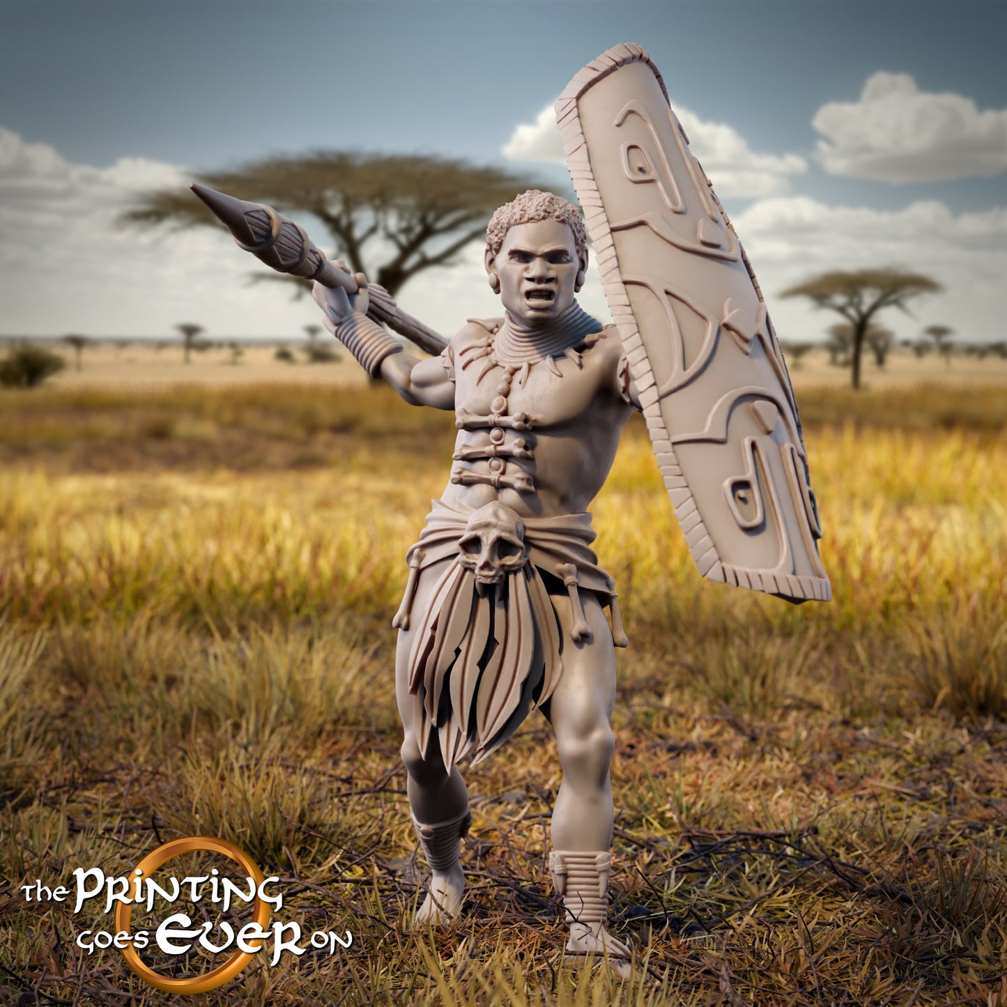Product photo Tabletop 28mm The Printing Goes Ever On (TPGEO) 0: Warrior of the Savanna: Proud Native Tribe with Chief