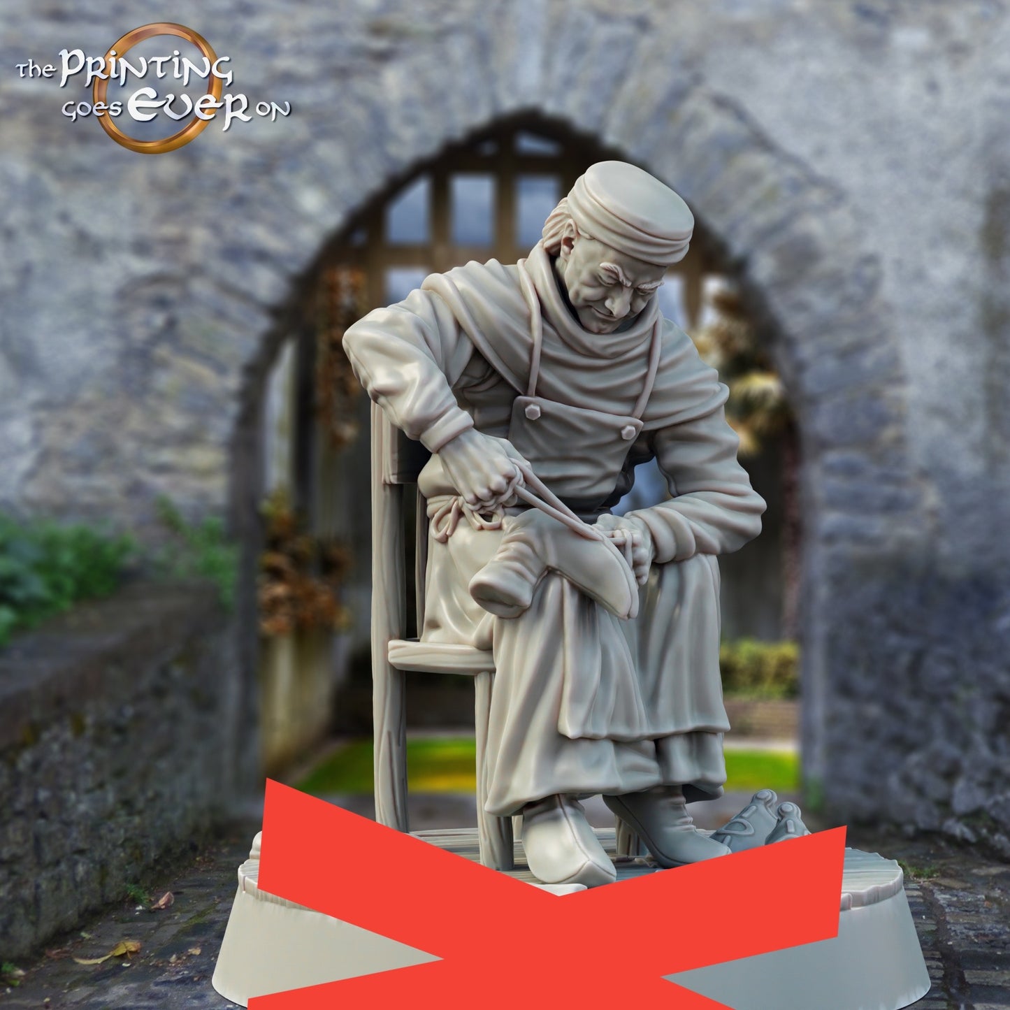 Product photo medieval historical figure 75mm Scale The Printing Goes Ever On (TPGEO) 0: Medieval knight figures villagers shoemaker with chair - 75mm models - Medieval town